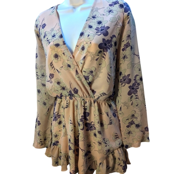 Lioness Pink & Lavender Floral Boho Ruffled Romper/ Playsuit SZ 10 - Picture 1 of 7
